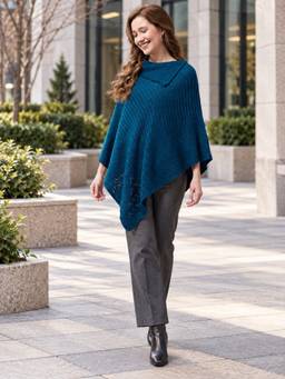 Modeve - Womens Teal Blue Poncho