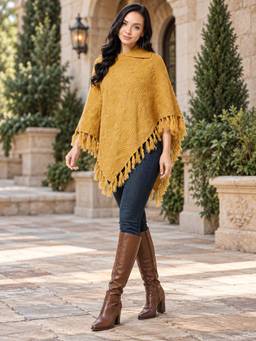 Modeve - Womens Mustard Cable Knit Poncho