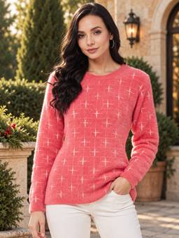 Modeve - Womens All Over Print Coral Winter Sweater