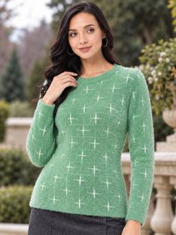 Modeve - Womens All Over Print Mint Green Winter Sweater