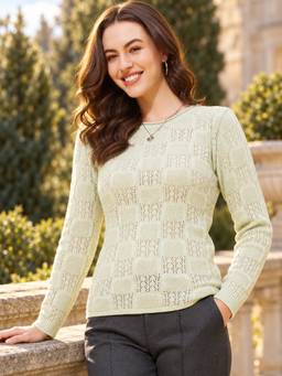 Modeve - Womens Mint Round Neck Casual Winter Sweater