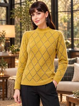 Modeve - Mustard Textured Full Sleeves Regular Sweater
