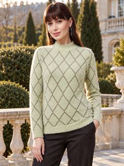 Modeve - Green Textured Full Sleeves Regular Sweater