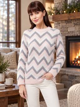 Modeve - Pink Textured Full Sleeves Regular Sweater