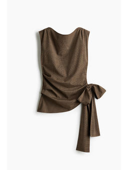H&M - Women Brown Tie-detail boat-neck top