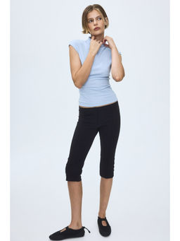 H&M - Women Blue Stand-collar cotton-blend top