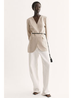 H&M - Women Beige Oversized blazer with Tie Belt