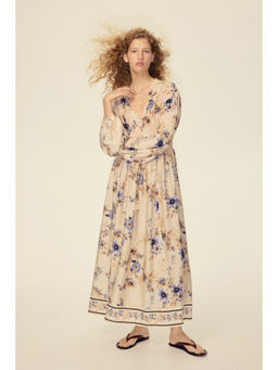 H&M - Women Beige Printed tie-detail dress