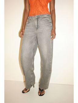 H&M - Women Grey Barrel High Waist Jeans