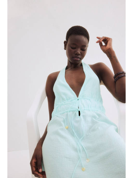 h&m cotton beach dress Buy Women Turquoise halterneck (XS) Online Color:Ivory Multi LC dresses creating an intricate ruched Army updates class B