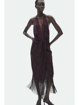 H&M - Women Purple Fringed jacquard-weave dress