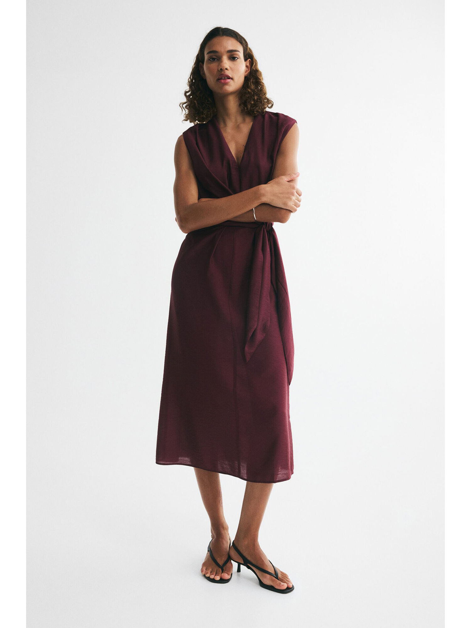 h&m Women Red Sleeveless wrap-detail dress-picture-42