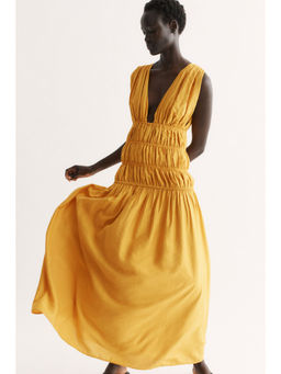 H&M - Women Yellow Smocked viscose-blend dress