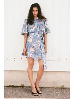 H&M - Women Blue Tie-detail button-front dress with Belt