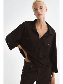 H&M - Women Brown Piqua popover shirt