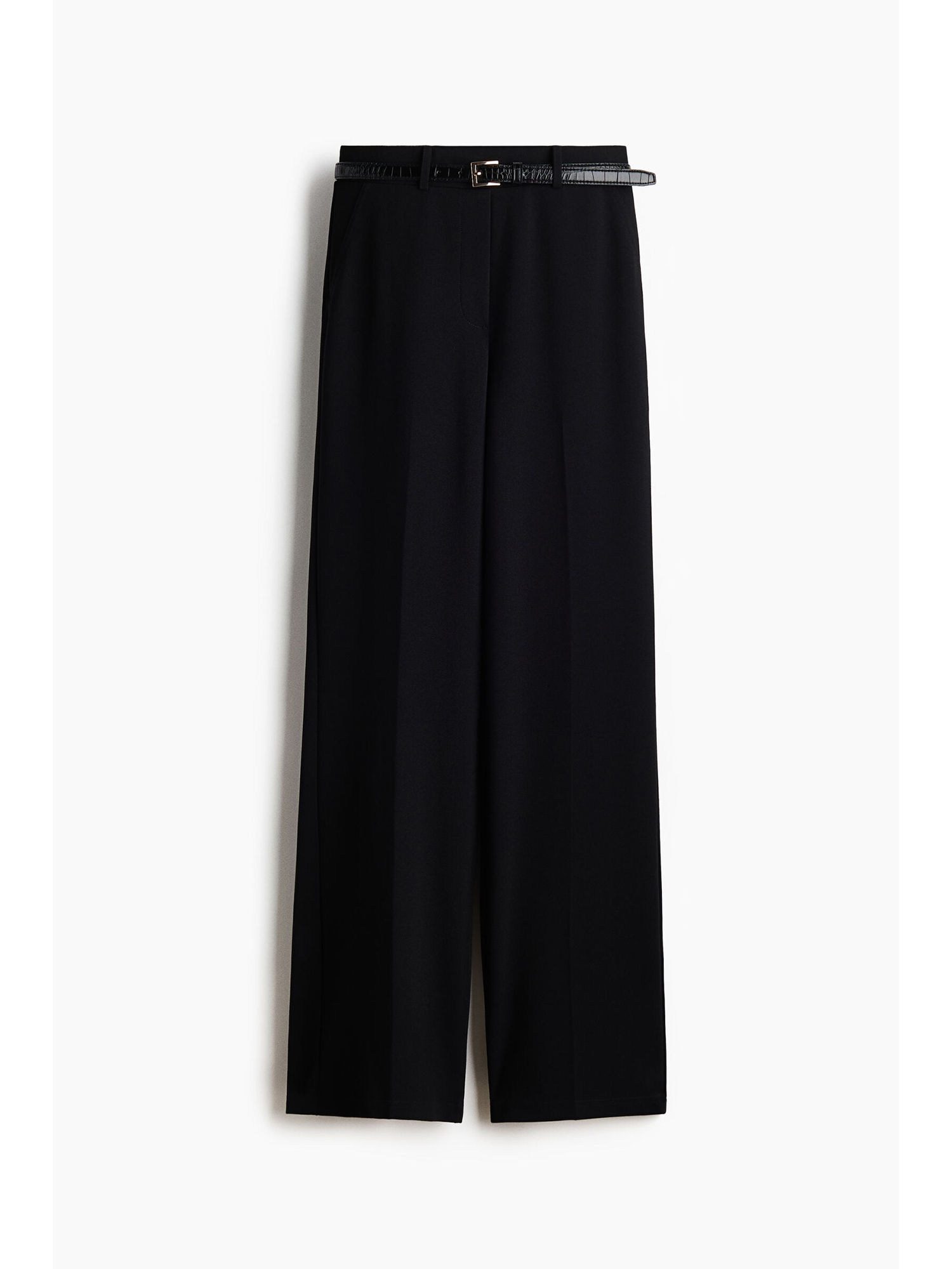 h&m Women Black Straight belted trousers-picture-11