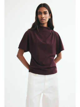 H&M - Women Maroon Draped stand-collar top