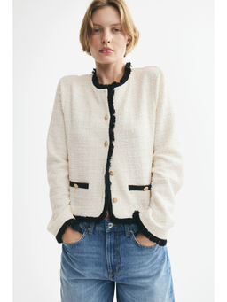 H&M - Women White Fringed boucla-knit jacket
