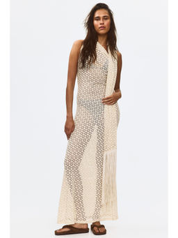 H&M - Women Beige Crochet-look scarf-collar dress