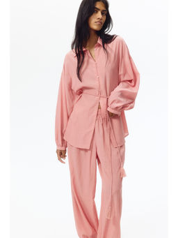 H&M - Women Pink Viscose-blend tie-belt shirt