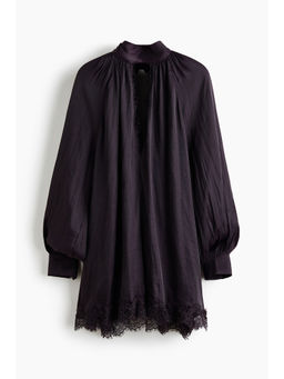 H&M - Women Purple Lace-trimmed balloon-sleeved dress