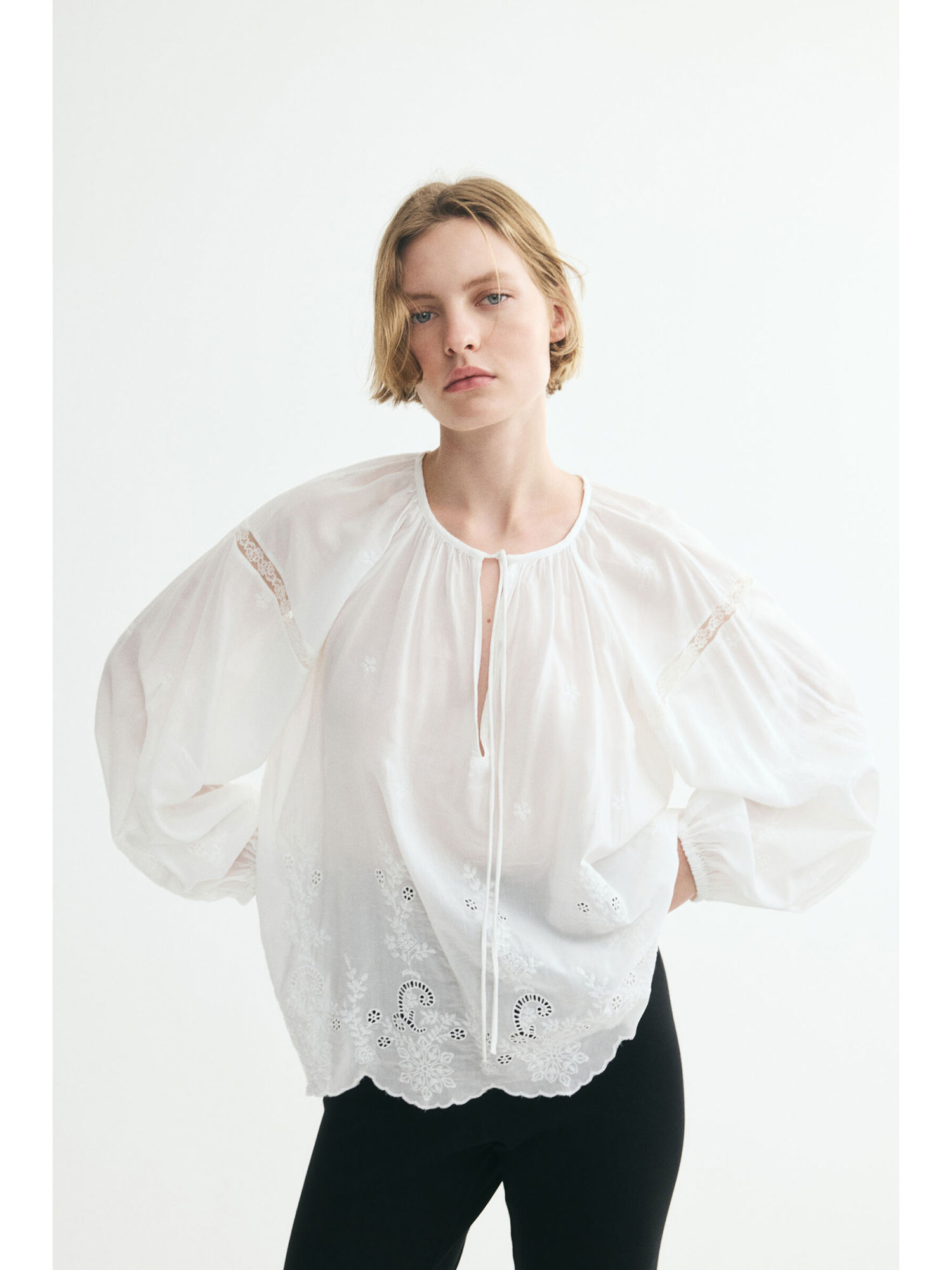 h&m Women White Broderie anglaise blouse-picture-44
