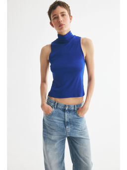 H&M - Women Blue Turtleneck vest top