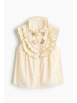 H&M - Women Yellow Embroidered frill-trimmed top