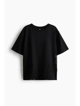 H&M - Women Black Lace-inset cotton T-shirt