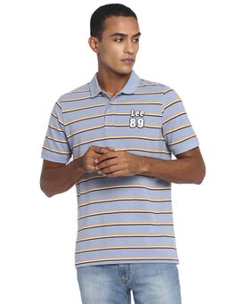 Lee - Men Light Blue Striped Slim Fit Polo T-shirt