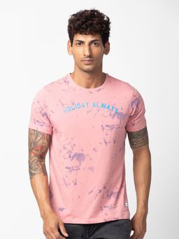 Spykar - Pink Pink Round Neck Half Sleeves Blended T-Shirt For Men