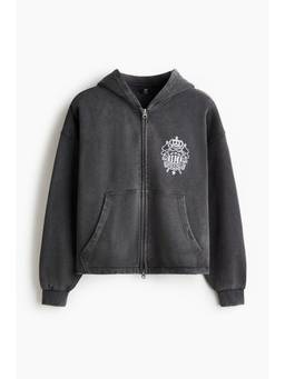 H&M - Men Black Oversized Fit Boxy Zip-Through Hoodie