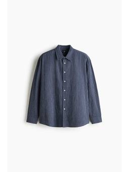 H&M - Men Navy Blue Relaxed Fit Cotton Shirt