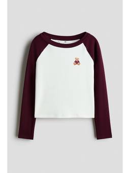 H&M - Girls White Print-Motif Long-Sleeved T-Shirt