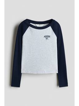 H&M - Girls Grey Print-Motif Long-Sleeved T-Shirt