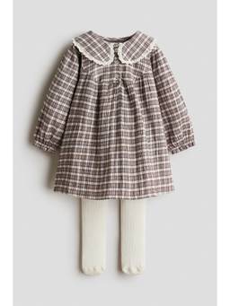 H&M - Girls Beige 2-Piece Dress and Tights