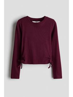 H&M - Girls Maroon Ribbed Cotton Top