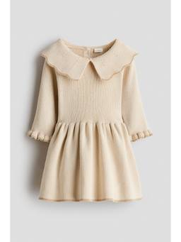 H&M - Girls Beige Rib-Knit Cotton Dress