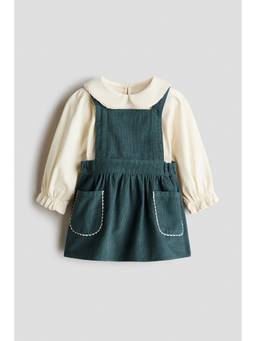 H&M - Girls Green 2-Piece Dungaree Dress and Top Set