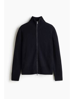 H&M - Men Black Regular Fit Zip-Through Wool Cardigan