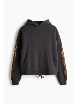 H&M - Men Grey Oversized Fit Motif-Detail Hoodie