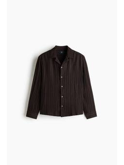 H&M - Men Brown Relaxed Fit Textured-Weave Resort Shirt