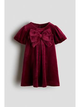 H&M - Girls Red Bow-Detail Velour Dress