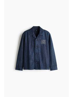 H&M - Men Blue Embroidered Denim Overshirt