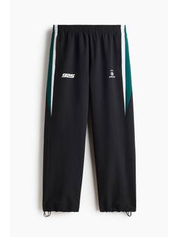 H&M - Men Black Relaxed Fit Print-Motif Track Pants