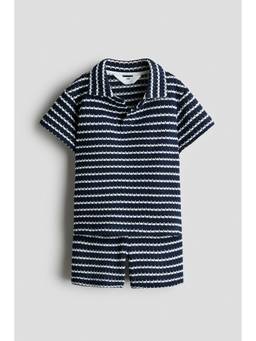 H&M - Boys Navy Blue 2-Piece Pointelle-Knit Polo T-Shirt and Shorts