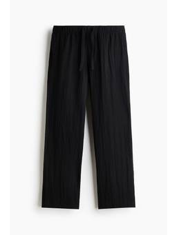 H&M - Men Black Relaxed Fit Crinkled Drawstring Trousers