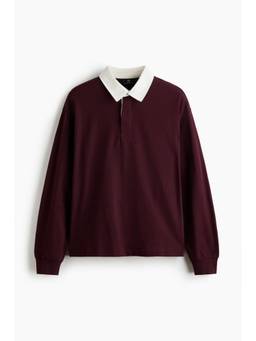 H&M - Men Maroon Relaxed Fit Cotton Rugby Polo T-Shirt