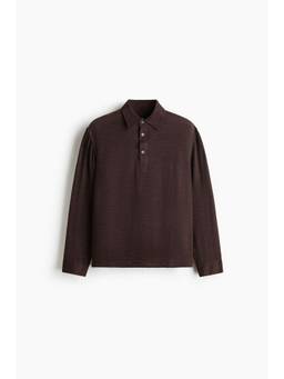 H&M - Men Brown Relaxed Fit Crinkled Popover Polo T-Shirt