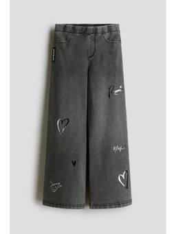 H&M - Girls Grey Denim-Look Wide-Leg Jeggings
